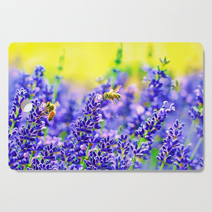 Honey Bees In A Field Of Purple Lavender Cutting Board
