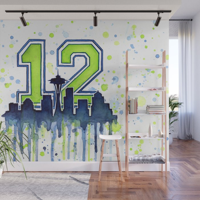 Seattle Skyline Space Needle 12th Art Wall Mural By Olechka Society6 - Seahawks Wall Stickers Seattle Skyline Space Needle 12th Art Wall Mural By Olechka Society6 - Seahawks Wall Stickers
