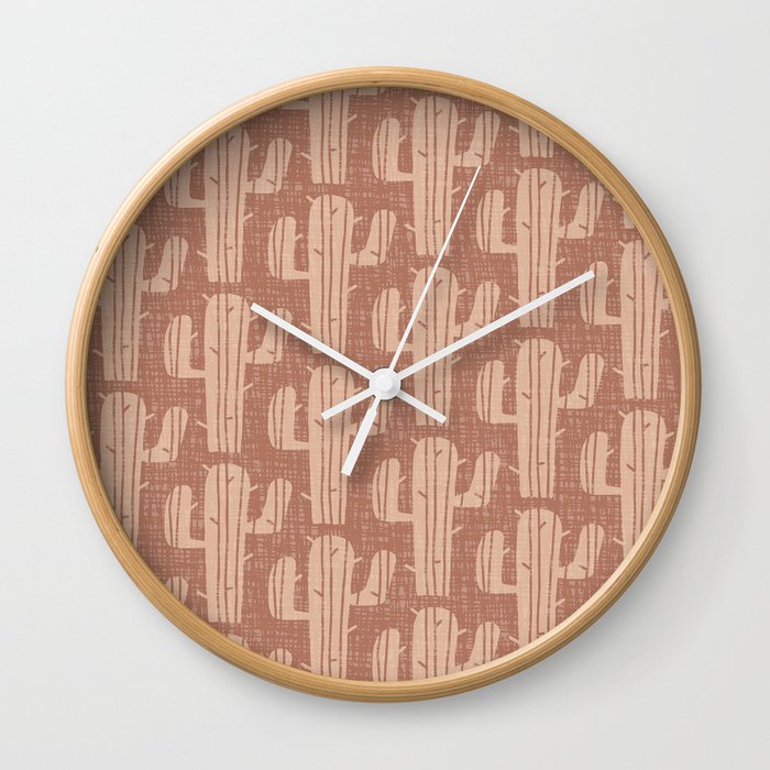 Mid Century Modern Desert Cactus Pattern 853 Saddle Brown and Tan Wall Clock