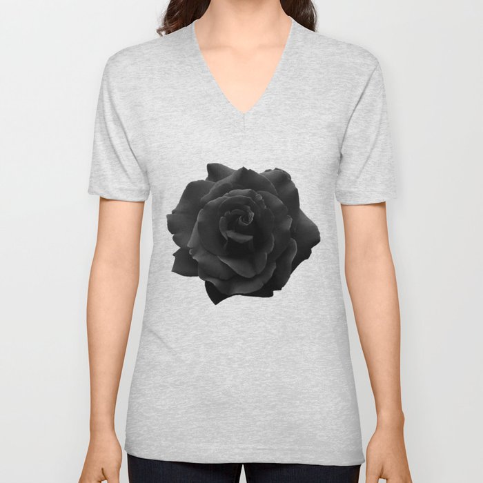 Single Large High Resolution Black Rose. V Neck T Shirt