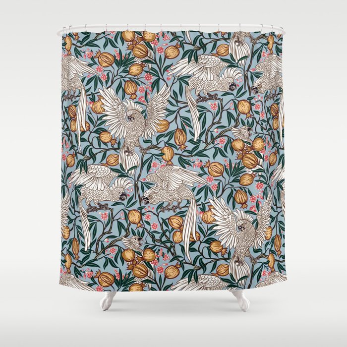 Blue Cockatoo and Pomegranate by Walter Crane Shower Curtain