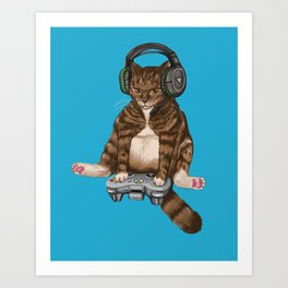 Gamer cat Xbox Art Print