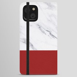 White Marble Red Hot Striped iPhone Wallet Case