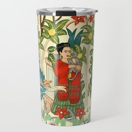 Frida's Coyoacán Mexican Garden of Casa Azul Lush Tropical  floral painting Travel Mug