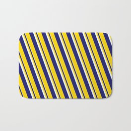 [ Thumbnail: Mint Cream, Midnight Blue & Yellow Colored Lines/Stripes Pattern Bath Mat ]