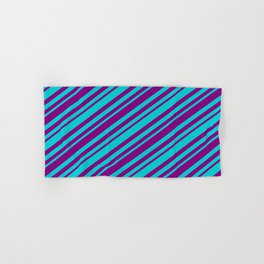 [ Thumbnail: Purple and Dark Turquoise Colored Lines/Stripes Pattern Hand & Bath Towel ]
