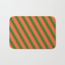 [ Thumbnail: Red & Green Colored Lines Pattern Bath Mat ]