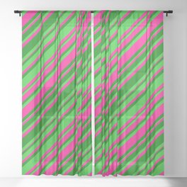 [ Thumbnail: Deep Pink, Green & Lime Green Colored Lines Pattern Sheer Curtain ]