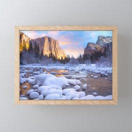 Winter Sunset In Yosemite Valley Framed Mini Art Print