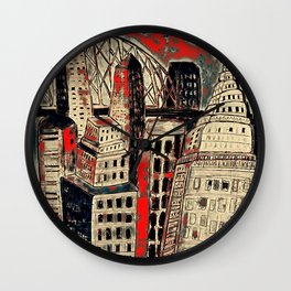Juanty City with Red and Black Wall Clock | Cityscape, Black And White, Pattern, Digital, Drawing, Happy, City, Uptown, Ink Pen, Downtown 