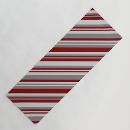 [ Thumbnail: Grey, Maroon, and Light Gray Colored Stripes Pattern Yoga Mat ]