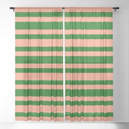 [ Thumbnail: Dark Green & Light Salmon Colored Striped/Lined Pattern Sheer Curtain ]