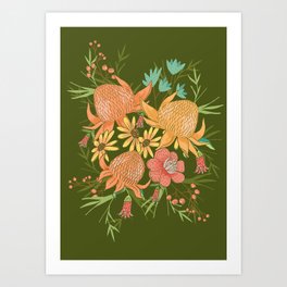 Australian Florals in Green Art Print