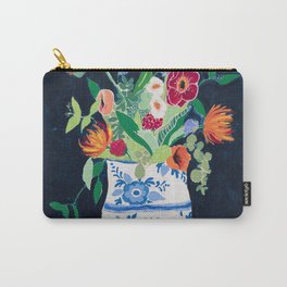 Bouquet of Flowers in Blue and White Urn on Navy Carry-All Pouch