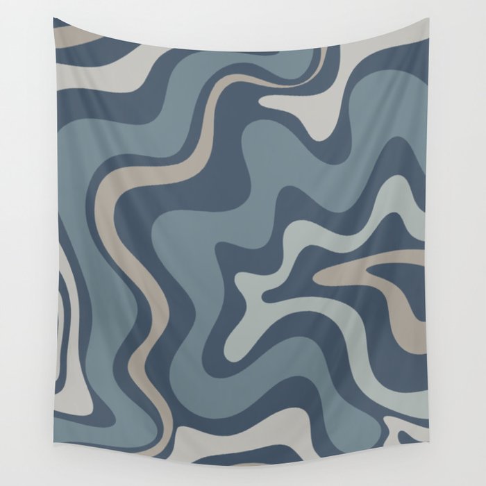 Liquid Swirl Abstract Pattern in Neutral Blue Gray Wall Tapestry