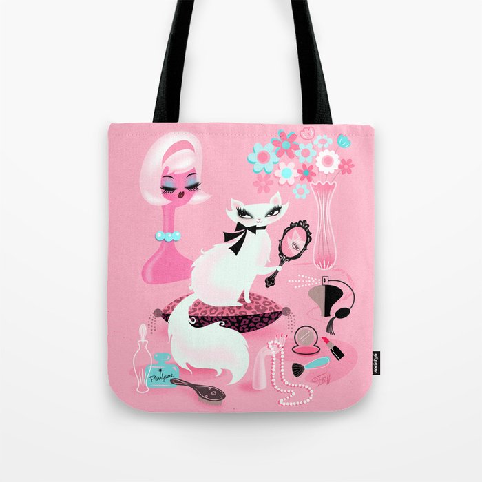 Boudoir Kitty with Mirror Pink Tote Bag