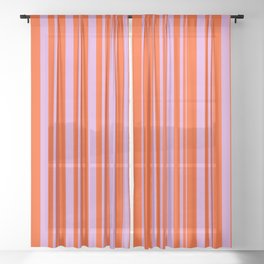 [ Thumbnail: Plum and Red Colored Lined/Striped Pattern Sheer Curtain ]