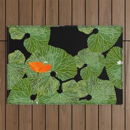 Orange Poppy Green Leaves Black Background #decor #society6 #buyart Outdoor Rug