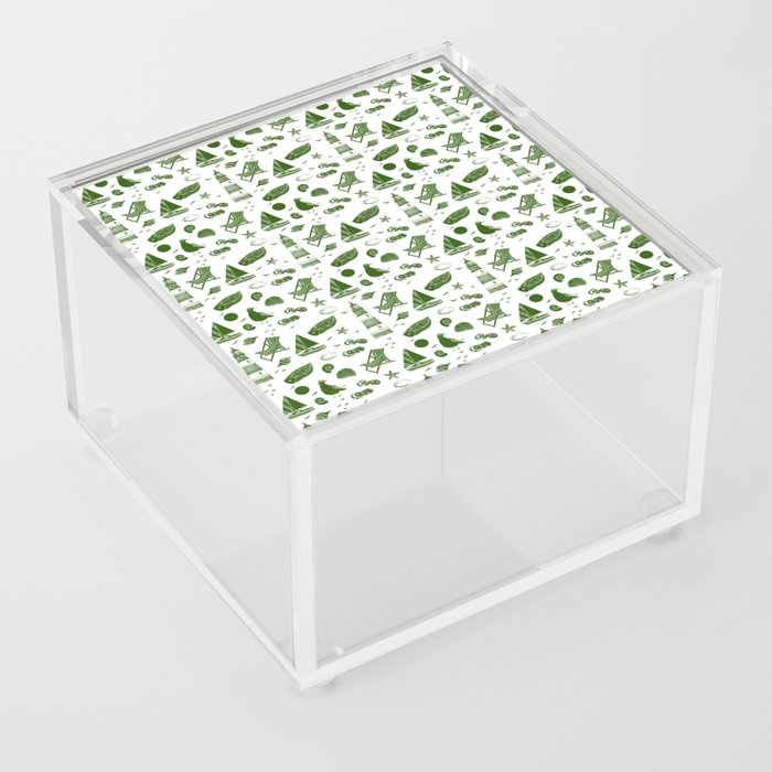 Green Summer Beach Elements Pattern Acrylic Box