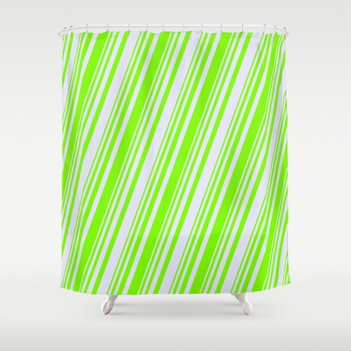 Green & Lavender Colored Striped/Lined Pattern Shower Curtain