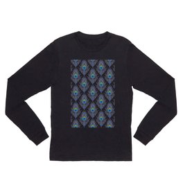 Peacock Feathers 1. Navy Long Sleeve T Shirt