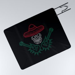 Mexico Flag - Mexican Mariachi Skull Guitarist Picnic Blanket