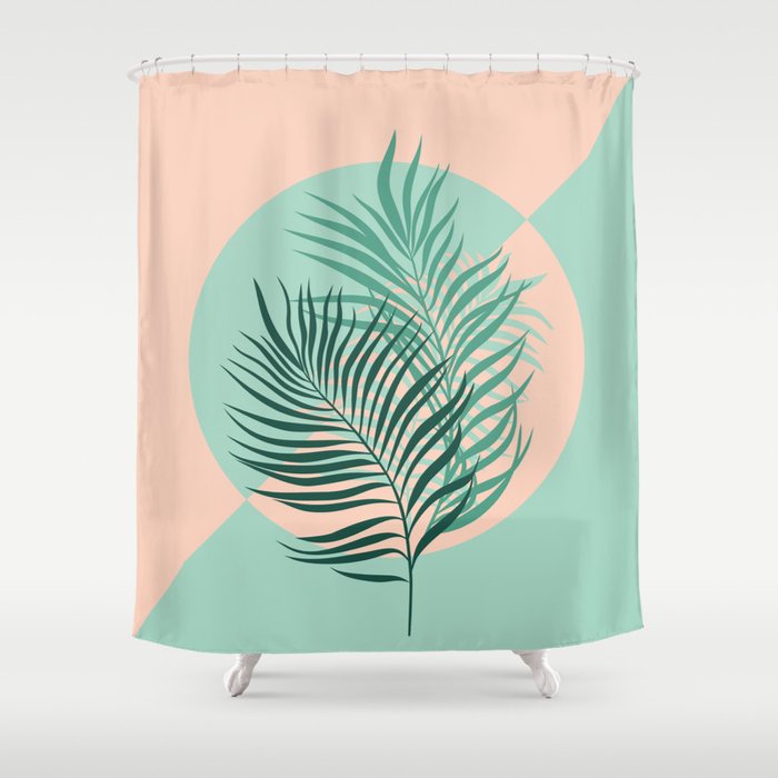 Tropical Palm Leaves Turquoise And, Hookless Palm Leaves Shower Curtain