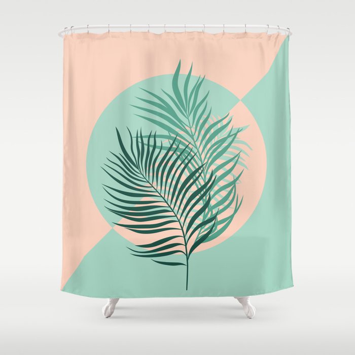 Tropical Palm Leaves Turquoise And Blush Background Shower Curtain By Elena Lents Society6 Tropical Palm Leaves Turquoise And, Hookless Palm Leaves Shower Curtain