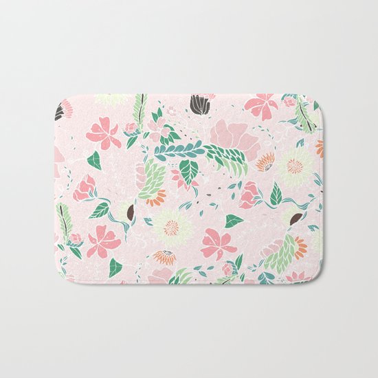 Modern pastel floral handdrawn blush pink illustration Bath Mat
