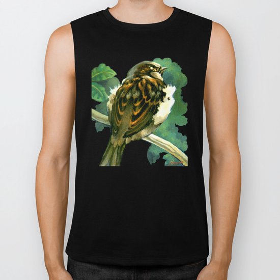 Sparrow in Puriri Tree Biker Tank