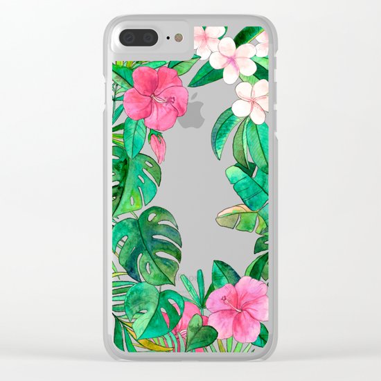 Classic Tropical Garden with Pink Flowers Clear iPhone Case