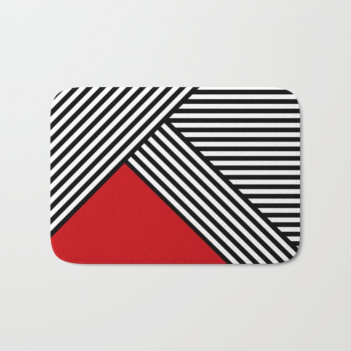 Black and white stripes with red triangle Bath Mat