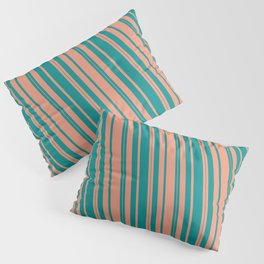 [ Thumbnail: Dark Cyan and Dark Salmon Colored Lined/Striped Pattern Pillow Sham ]