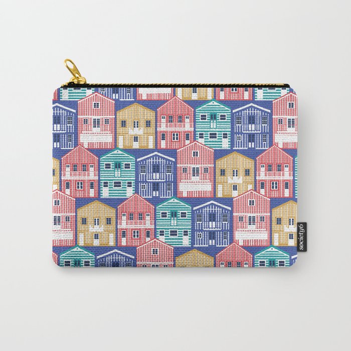 Colourful Portuguese houses // electric blue background rob roy yellow mandy red electric blue and peacock teal Costa Nova inspired houses Carry-All Pouch