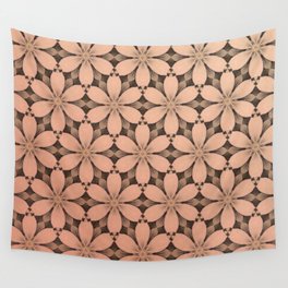 Abstract Modern Daisies on Checkerboard Persimmon Wall Tapestry