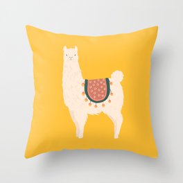 Fancy Llama - Yellow Background Throw Pillow
