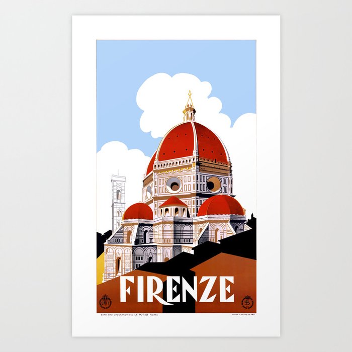 1930 ITALY Florence Firenze Travel Poster Art Print
