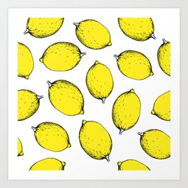 Yellow lemons. Pattern. Engraving Art Print