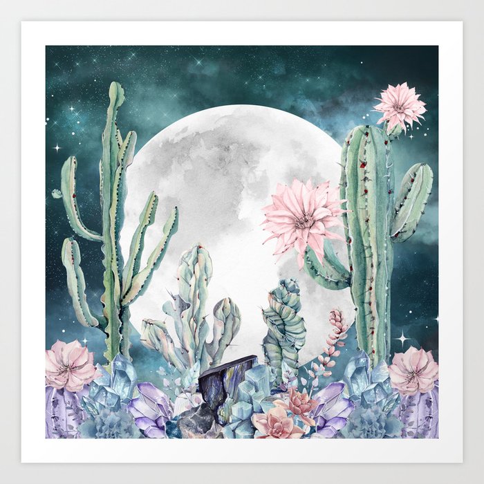 Desert Nights Gemstone Oasis Moon Art Print