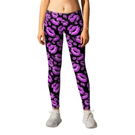 Two Kisses Collided Playful Pink Colored Lips Pattern Leggings