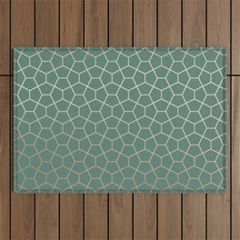 Abstract Geometric Pattern, Green and Gold Outdoor Rug