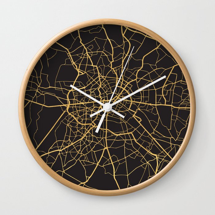 BERLIN GERMANY GOLD ON BLACK CITY MAP Wall Clock