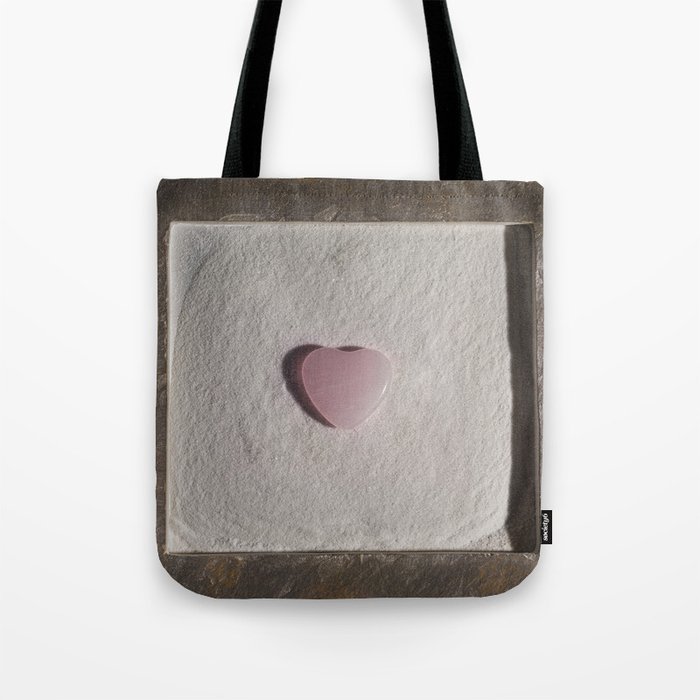 Rose Quartz heart in a zen garden Tote Bag