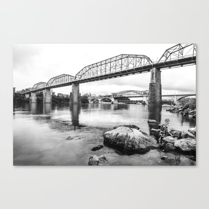 Chattanooga No. 27 Bridges and River Photography in Black & White Canvas Print