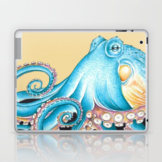 Blue Octopus on Yellow Ink Art Nautical Marine Laptop & iPad Skin