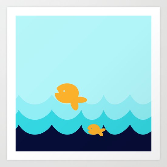 Beach Series Aqua- Gold Fish Animals in the deep See Art Print