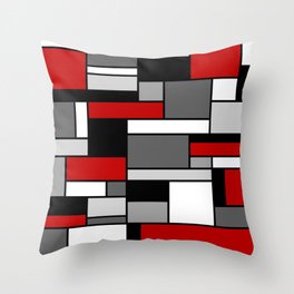 Mid Century Modern Color Blocks in Red, Gray, Black and White Throw Pillow