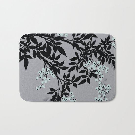 TREE BRANCHES BLACK AND GRAY WITH BLUE BERRIES Bath Mat