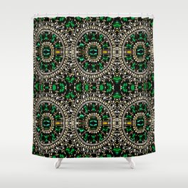 teal silver emerald green rhinestone crystal bohemian pattern Shower Curtain