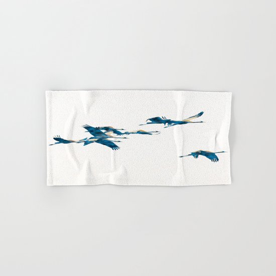 Beautiful Cranes in white background Hand & Bath Towel